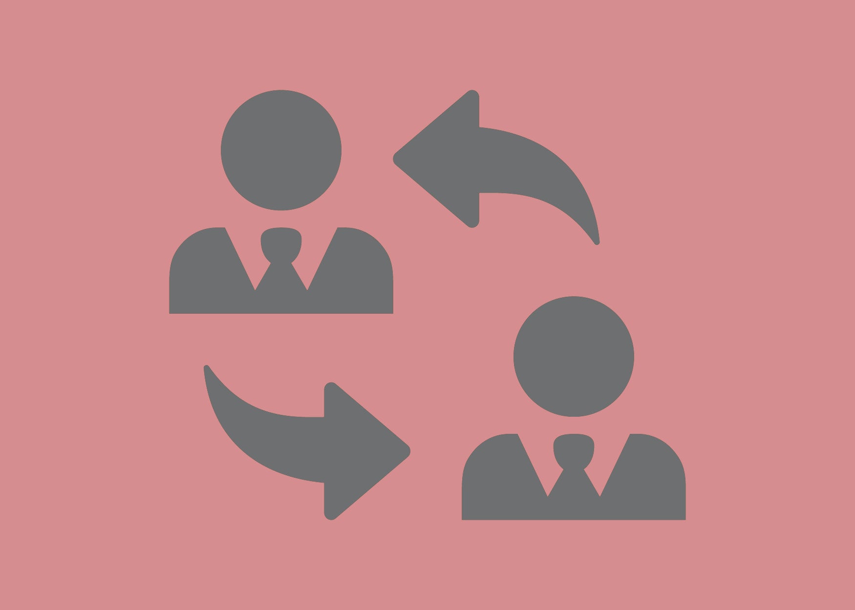 Two people icons with arrow signifying communication between the two