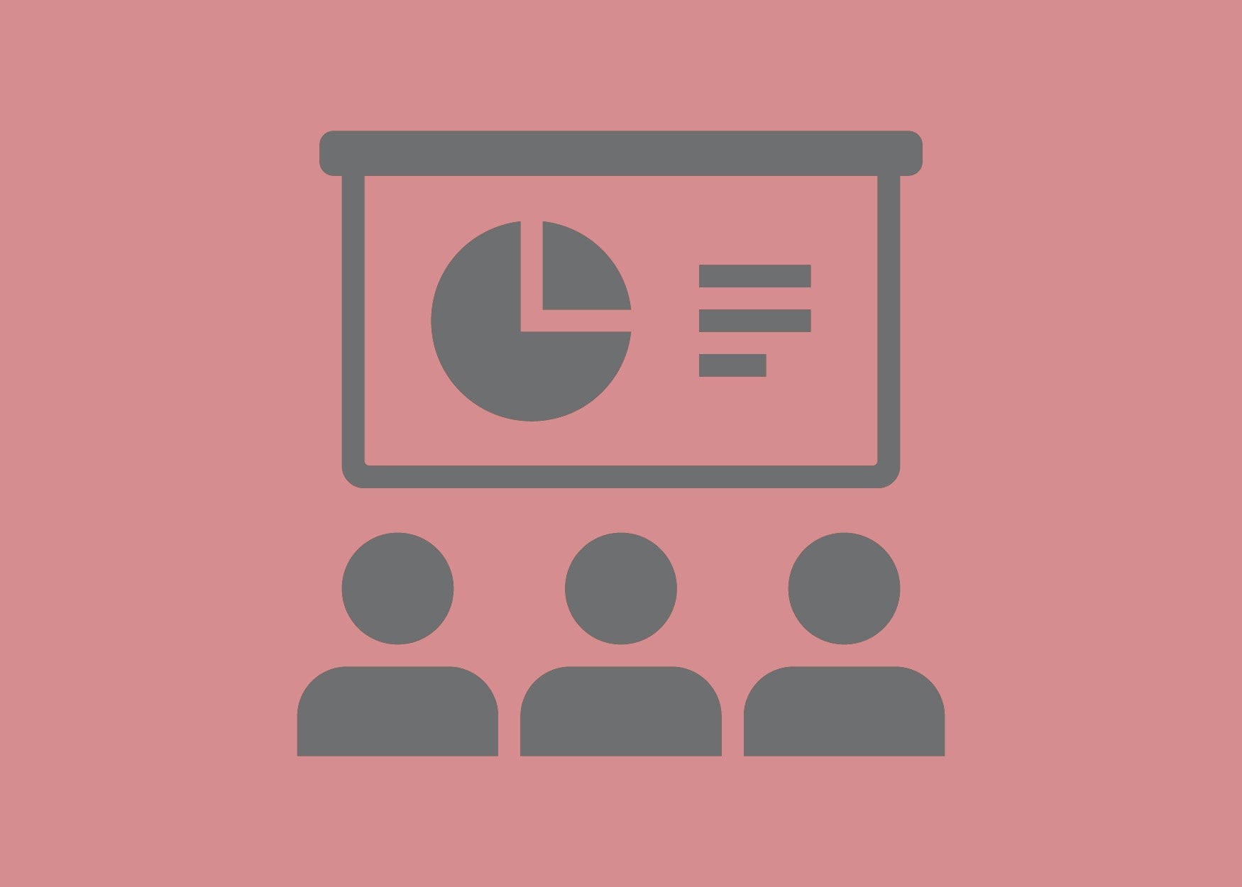 Three people icon staring a projector icon with graphs on the projector icon.