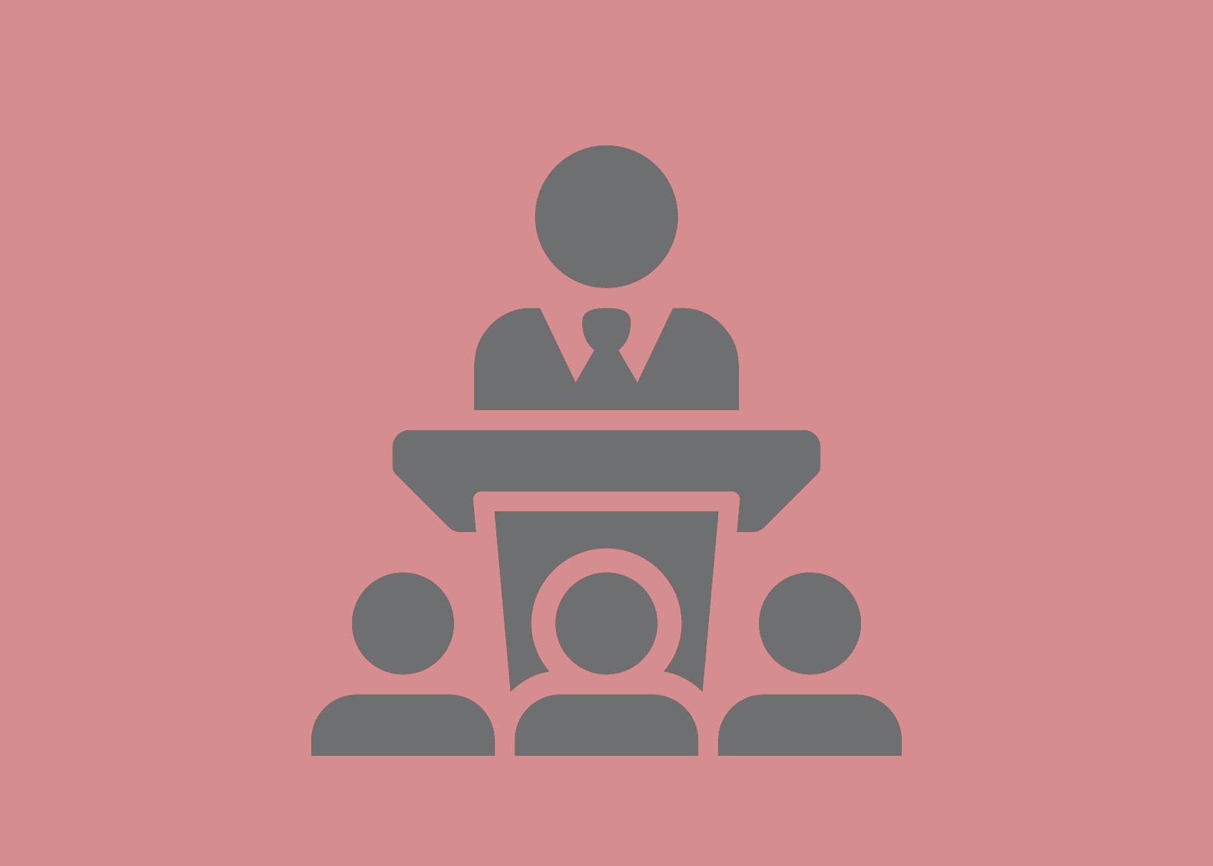 Person icon standing at a podium with three people icons in the audience.