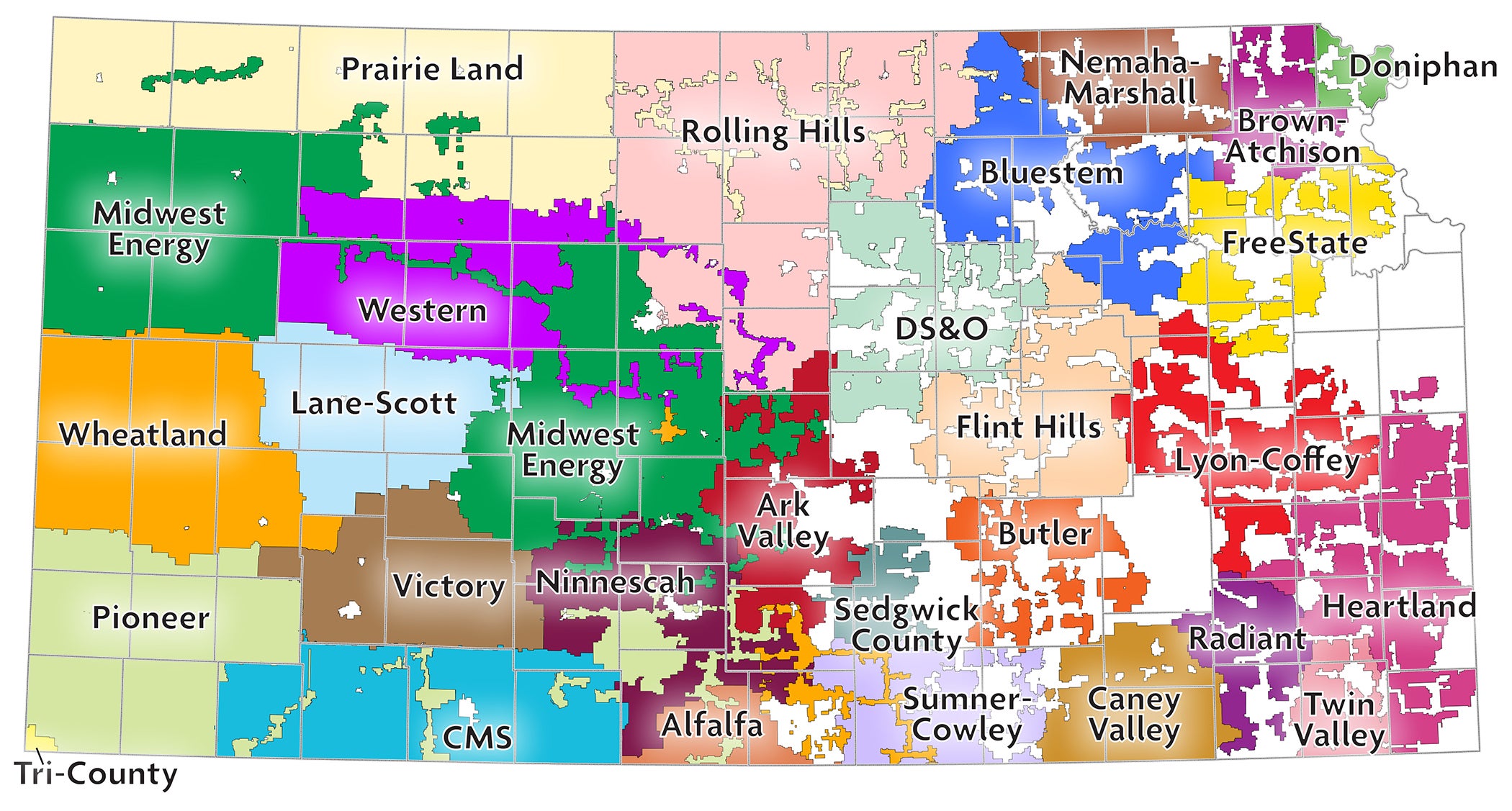 Service Territory Map of Distribution Co-ops in Kansas